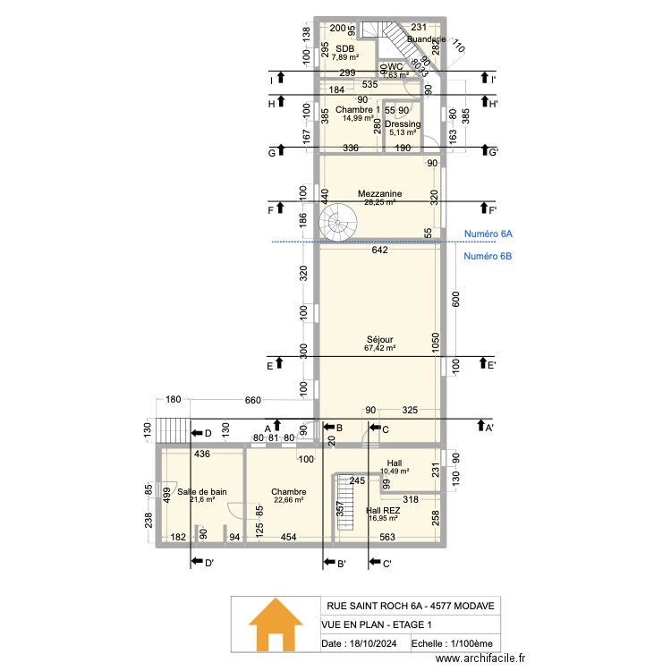 V.RADOUX - VUE EN PLAN - ETAGE 1 - V2.21. Plan de 11 pièces et 200 m2