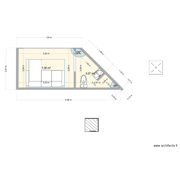 chambre enfants rancho. Plan de 2 pièces et 10 m2