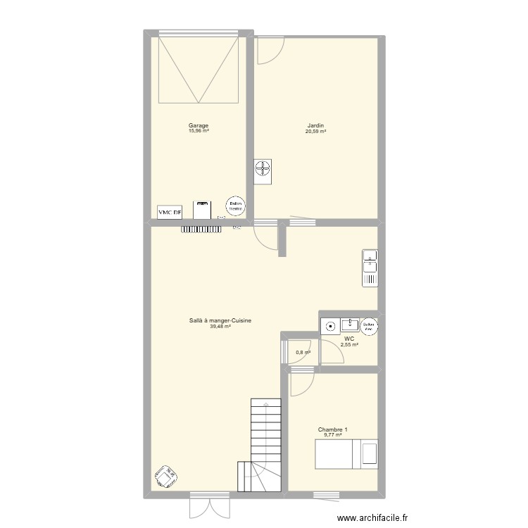 RDC Chatillon. Plan de 6 pièces et 89 m2