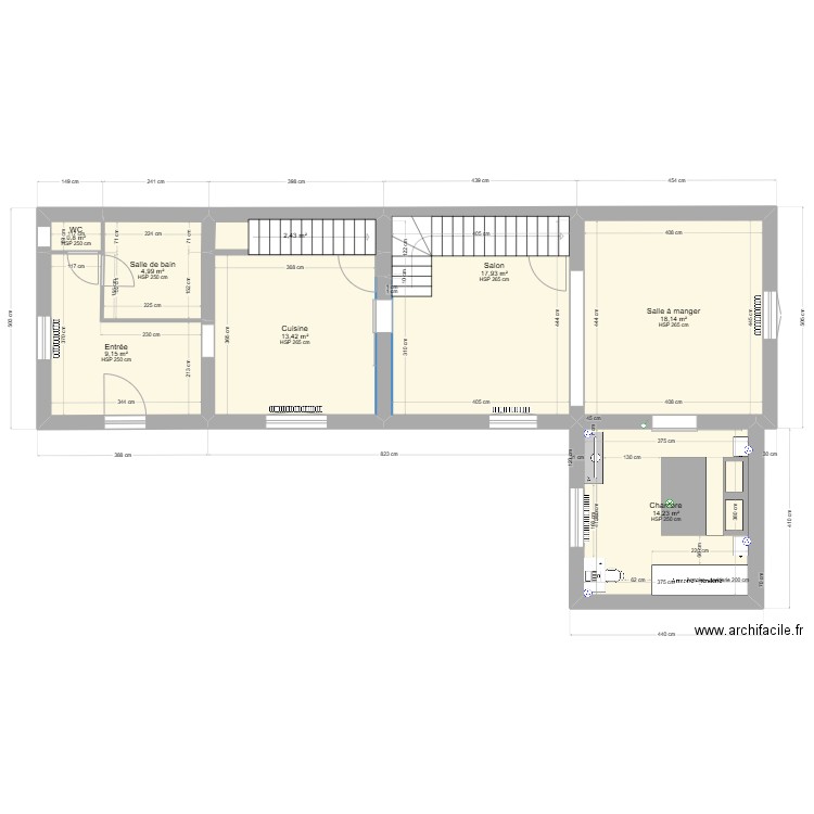 RDC A. Plan de 8 pièces et 81 m2