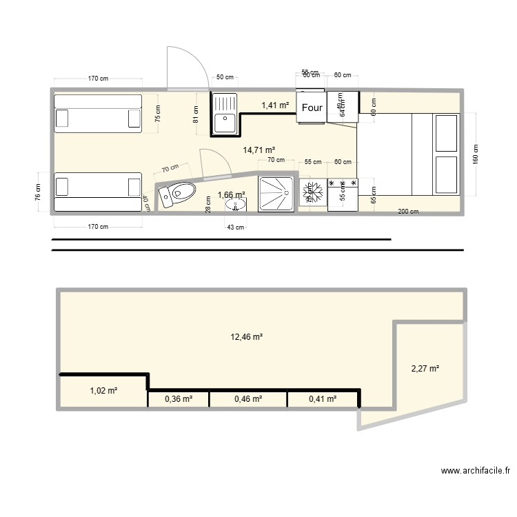 camion. Plan de 9 pièces et 35 m2