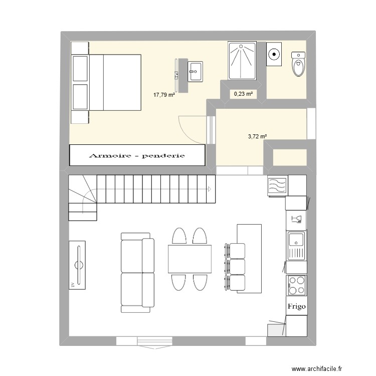 maison. Plan de 3 pièces et 22 m2