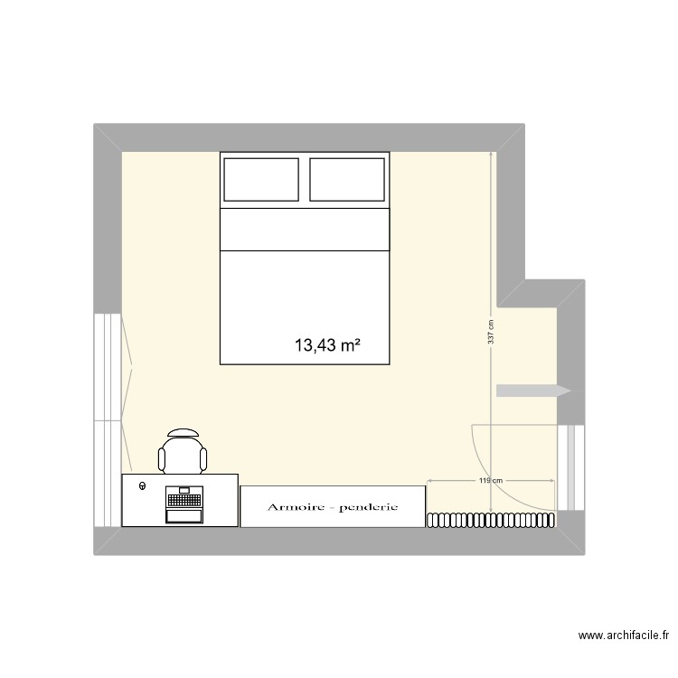 chambre 1. Plan de 1 pièce et 13 m2