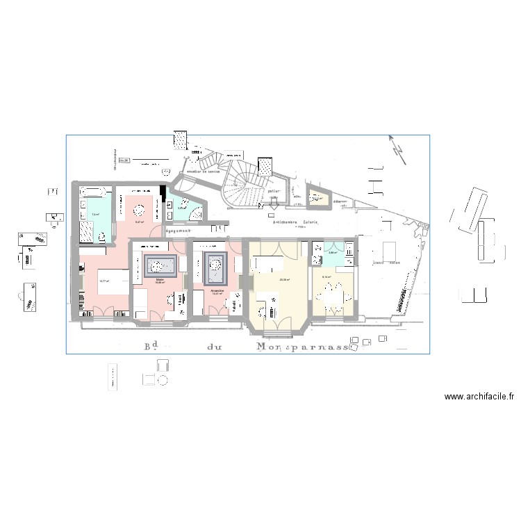 appart6 2sdb. Plan de 8 pièces et 93 m2