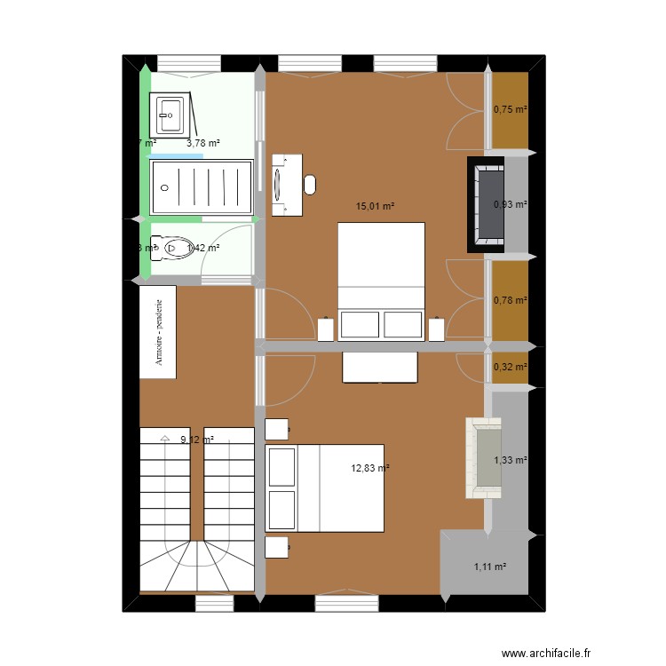 R+1 cange. Plan de 13 pièces et 47 m2