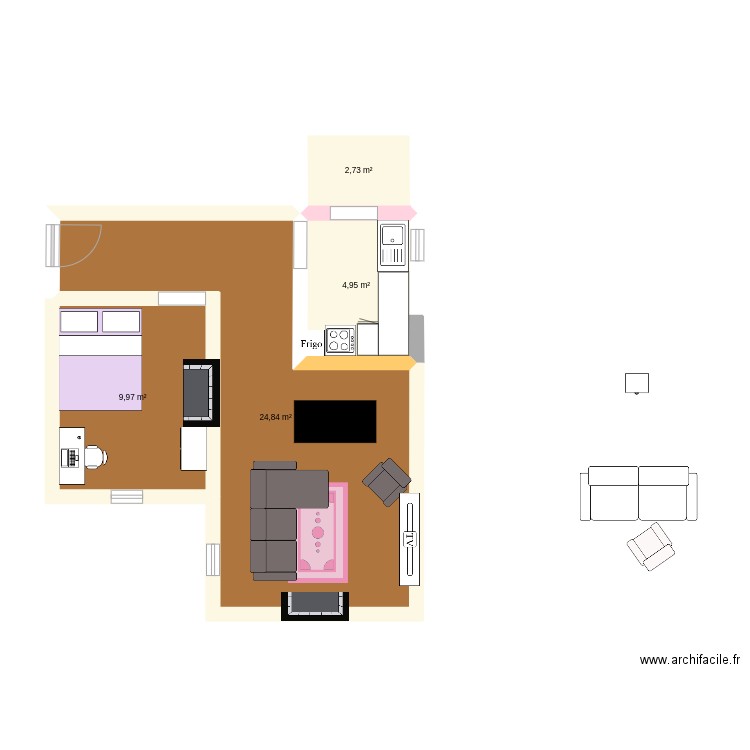 60cv2. Plan de 4 pièces et 43 m2