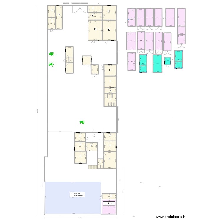 FCA base1 projet. Plan de 49 pièces et 865 m2