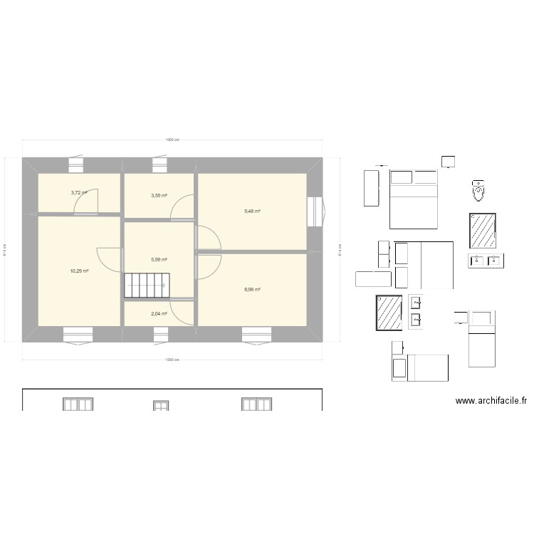 Gite 2 - esc A - R1 C. Plan de 7 pièces et 44 m2