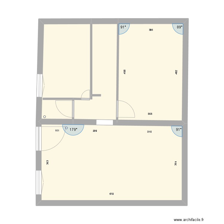 evacuation 3. Plan de 3 pièces et 54 m2