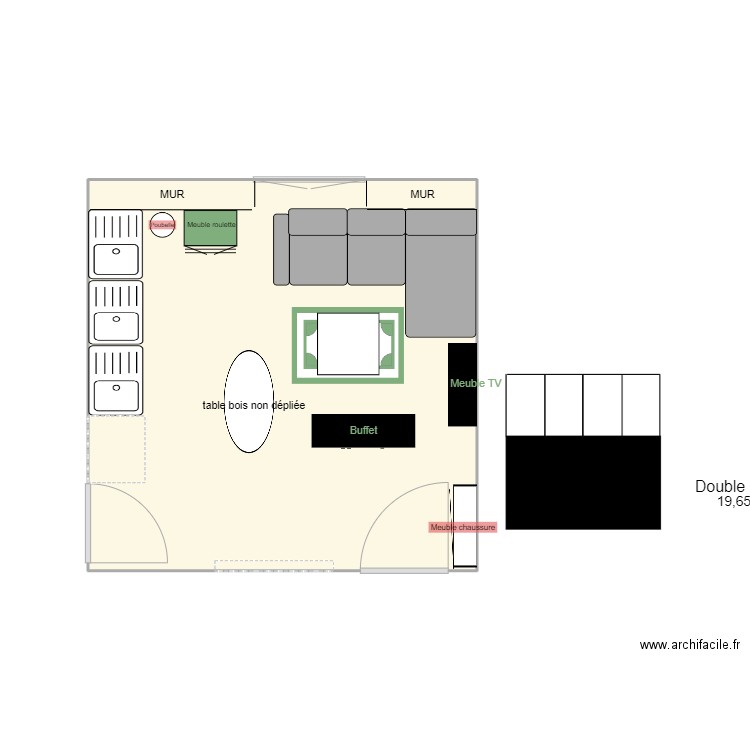 Saint Louis 25 avec baie atelier. Plan de 1 pièce et 20 m2