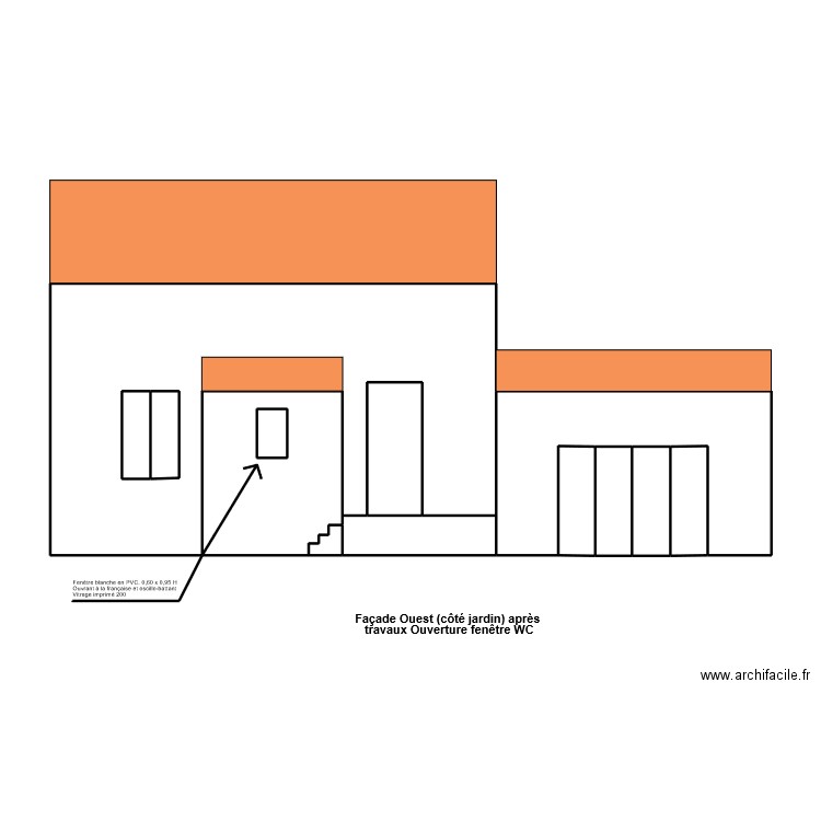 Façade Ouest après travaux. Plan de 13 pièces et 69 m2