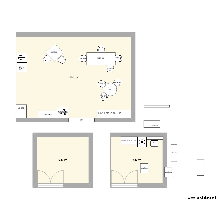 Cuisine / work space 2. Plan de 3 pièces et 56 m2