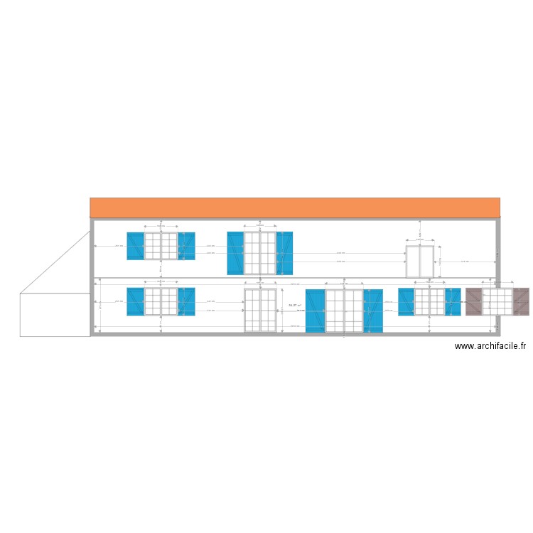  Facade coté jardin. Plan de 0 pièce et 0 m2