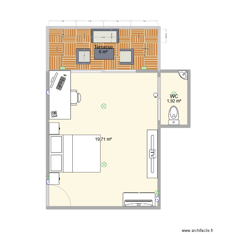 plan chambre 1. Plan de 3 pièces et 28 m2