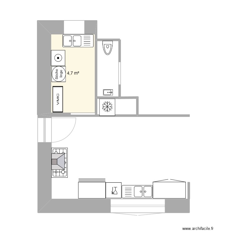 Cuisine / Cellier. Plan de 1 pièce et 5 m2