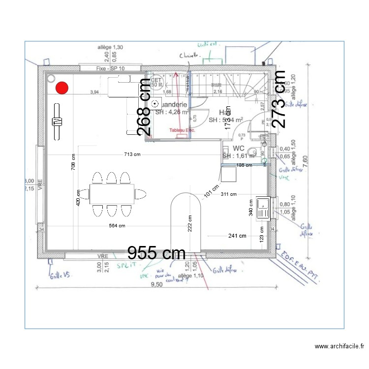 plan interieur RDC sans cellier 3. Plan de 1 pièce et 2 m2