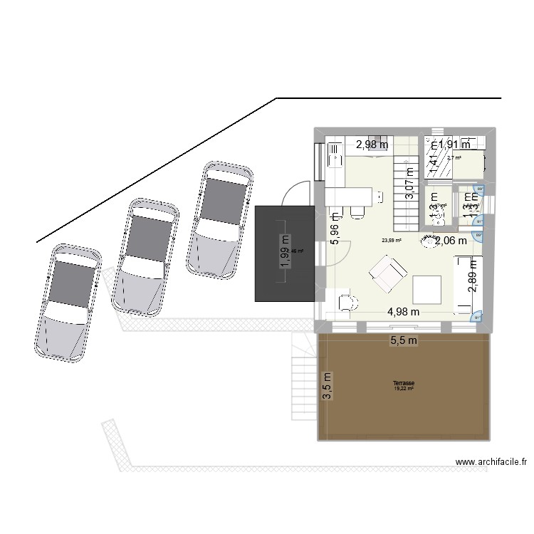 Casa V2 fondations. Plan de 12 pièces et 125 m2