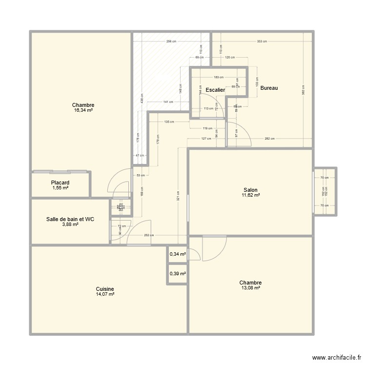 2ème étage  alcove. Plan de 14 pièces et 91 m2