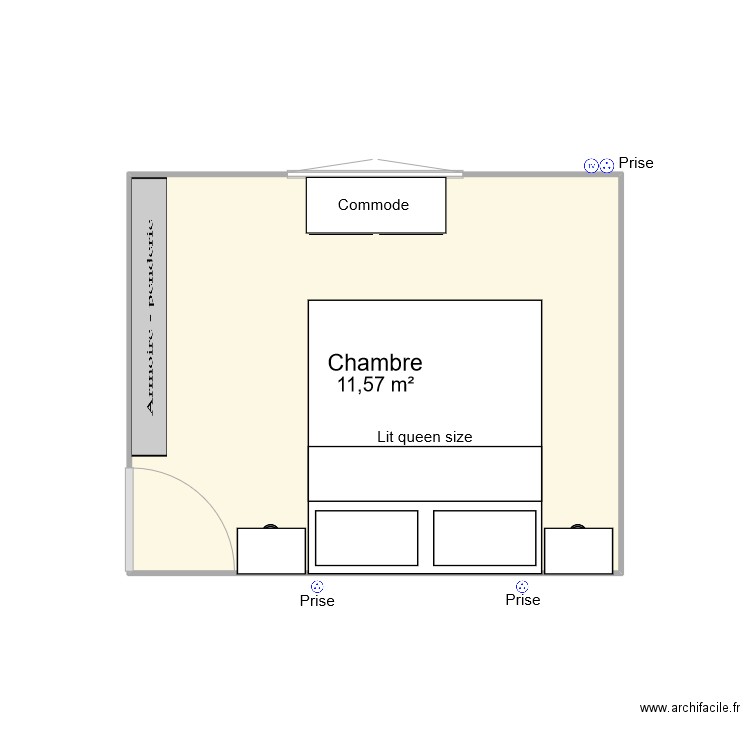 Chambre Jeanne Charlotte. Plan de 1 pièce et 12 m2