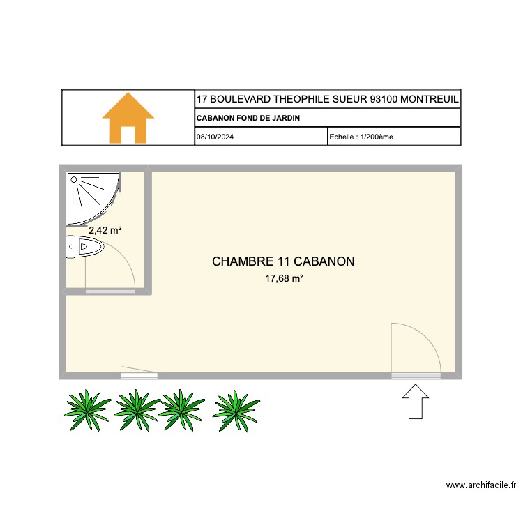 17 THEOPHILE SUEUR CABANON. Plan de 2 pièces et 20 m2