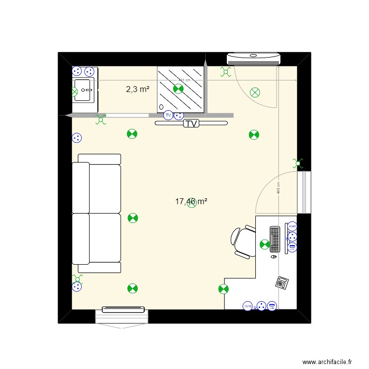 3-EME CHAMBRE. Plan de 2 pièces et 20 m2