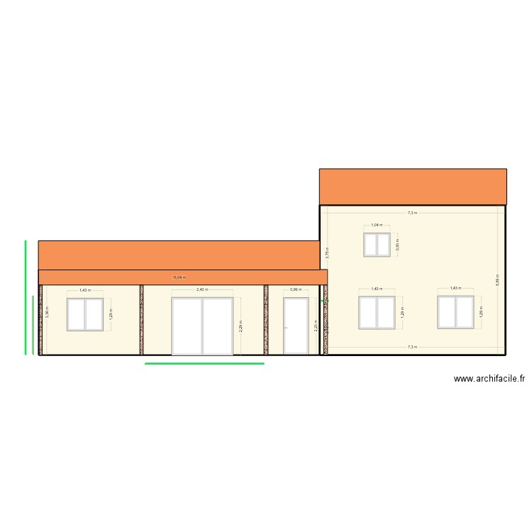 Façade sud modif. Plan de 2 pièces et 80 m2