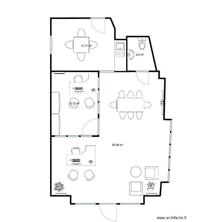 Plan Local Meublé 2. Plan de 4 pièces et 58 m2