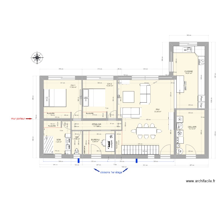 RENOVATION TEST  2 chambres OUEST mars 2023 TER. Plan de 11 pièces et 133 m2