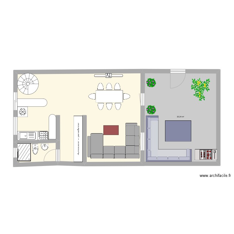 Hendou maison sous sol. Plan de 2 pièces et 46 m2