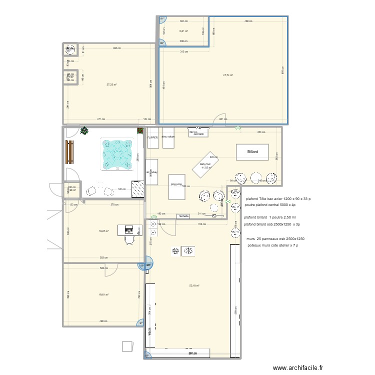 salle jeux. Plan de 10 pièces et 215 m2