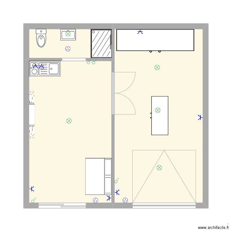 garage studio elec. Plan de 3 pièces et 43 m2