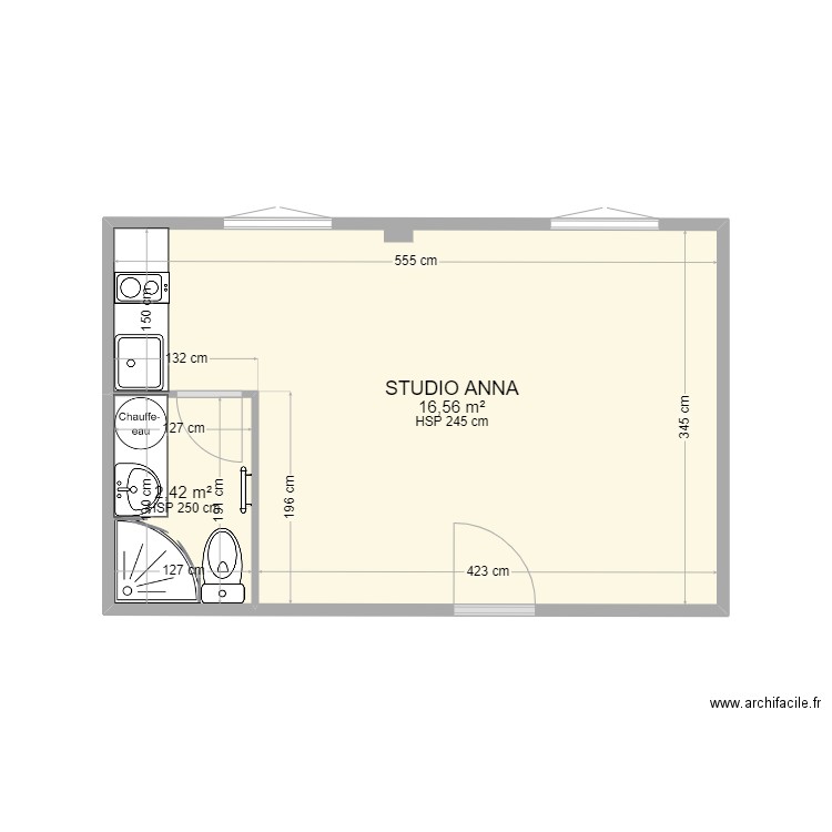 Studio Anna. Plan de 2 pièces et 19 m2