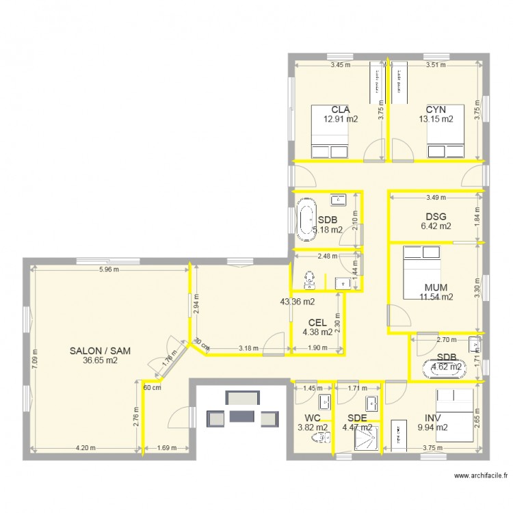 Maison plain pied 4 chambres V2. Plan de 0 pièce et 0 m2