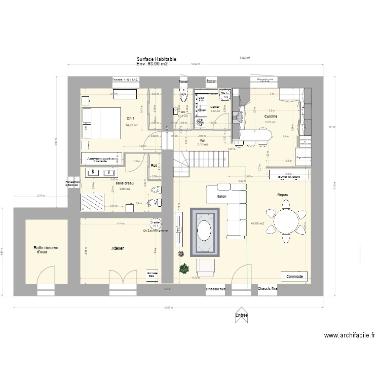 Loft Agrandissement R de C 3. Plan de 3 pièces et 97 m2