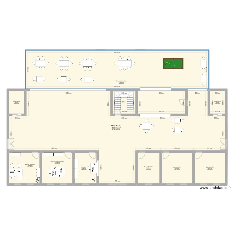 RDC-MRPA. Plan de 11 pièces et 435 m2