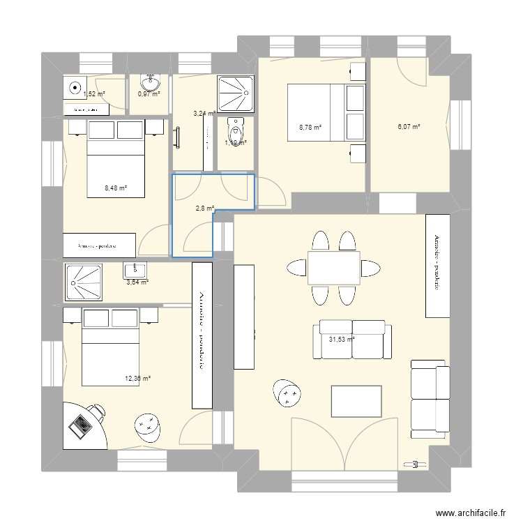 Locquirec 1er étage avec modifs. Plan de 11 pièces et 81 m2