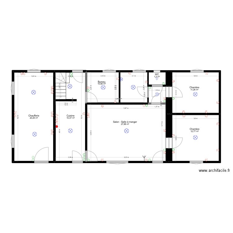 Moux electricité. Plan de 7 pièces et 100 m2