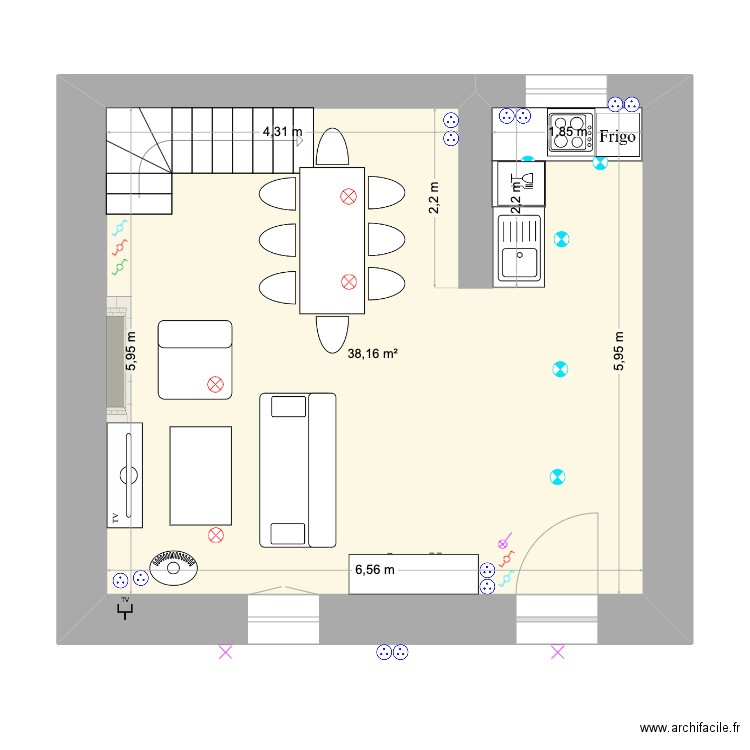 rdc oleron ELEC. Plan de 1 pièce et 38 m2