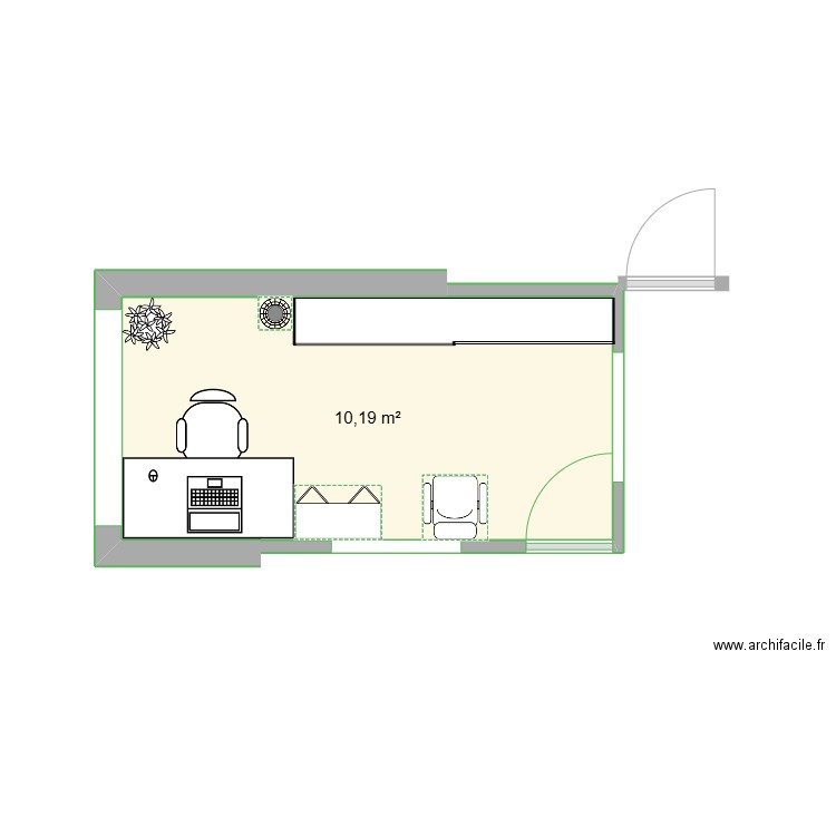 buro. Plan de 1 pièce et 10 m2