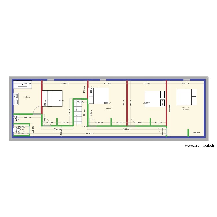 Etage Final. Plan de 8 pièces et 208 m2