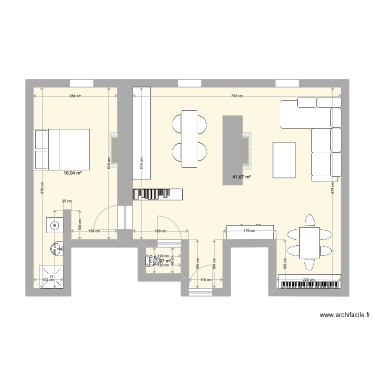 Appartement 58m2. Plan de 0 pièce et 0 m2