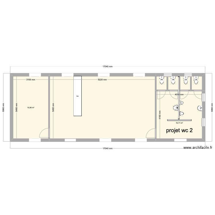 club house wc 2. Plan de 4 pièces et 88 m2