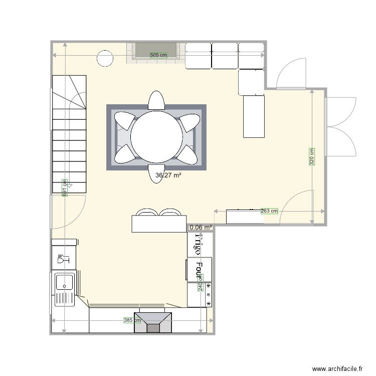 Salon cuisine. Plan de 0 pièce et 0 m2