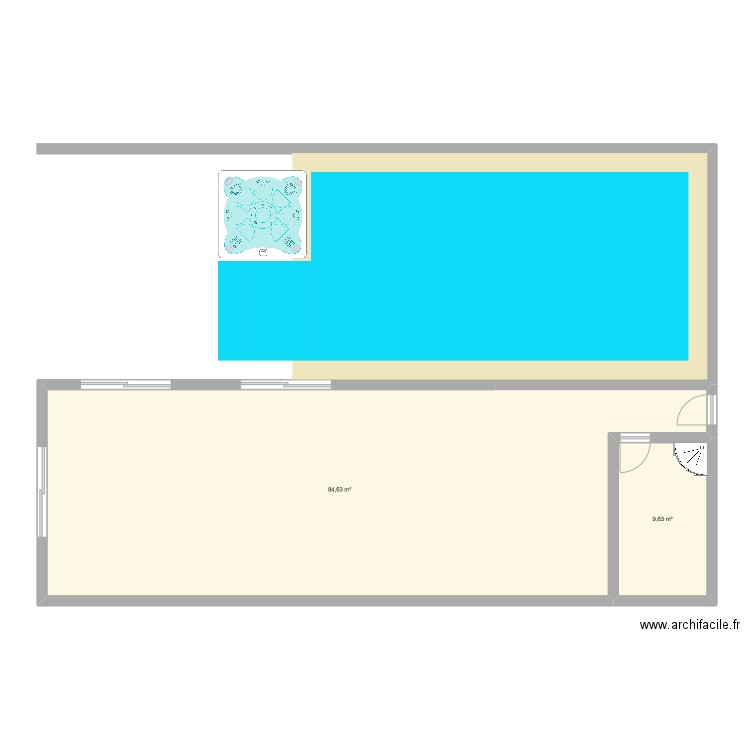 Batiment piscine. Plan de 2 pièces et 94 m2