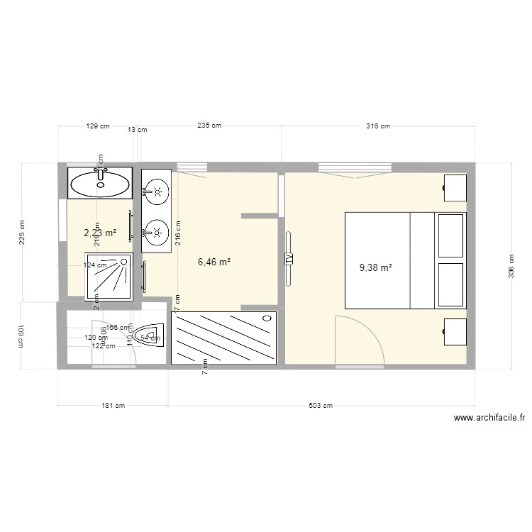 CHAMBRE ANAIS. Plan de 3 pièces et 18 m2