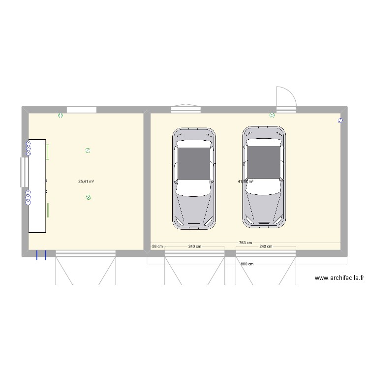 Garage. Plan de 2 pièces et 67 m2