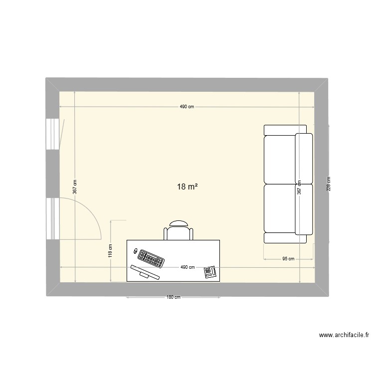 Guigui. Plan de 1 pièce et 18 m2