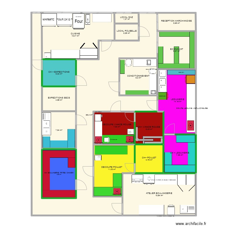 LABO 3. Plan de 18 pièces et 195 m2