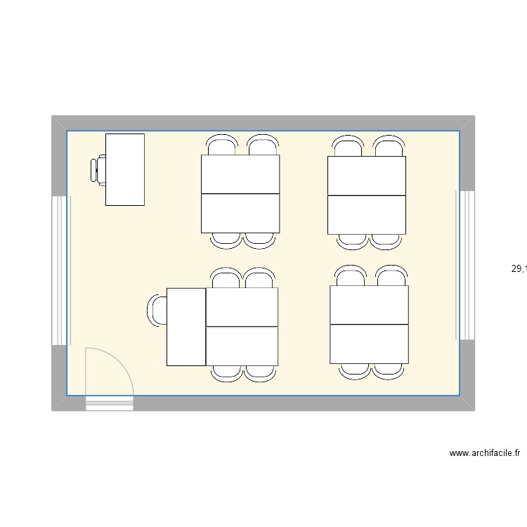 classe. Plan de 1 pièce et 29 m2