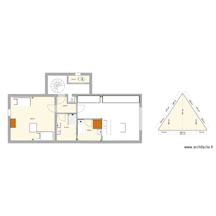 combles V5. Plan de 5 pièces et 40 m2